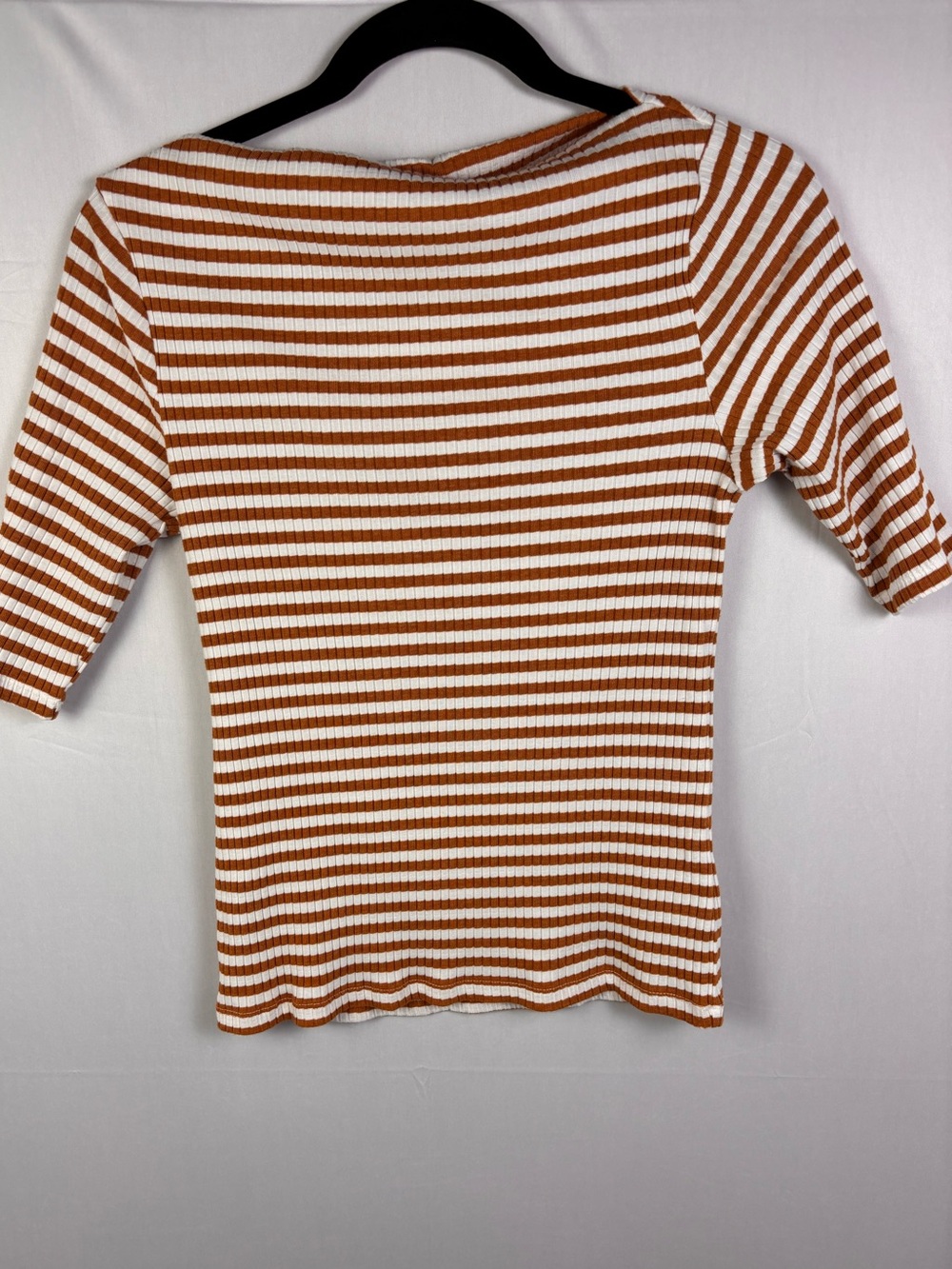 Old Navy Rust Orange Striped Ribbed Top M Retro 70s Fall
